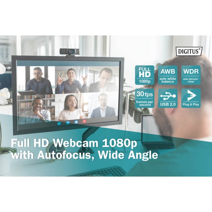 DIGITUS WEBCAM FULL HD 1080p CON AUTOFOCUS E GRANDANGOLO