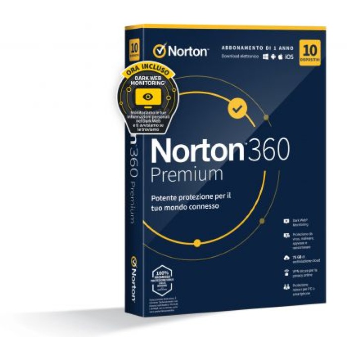 NORTON LIFELOCK 21429125 NORTON 360 PREMIUM 2023 - 10 DEVICE 1 YEAR -75GB