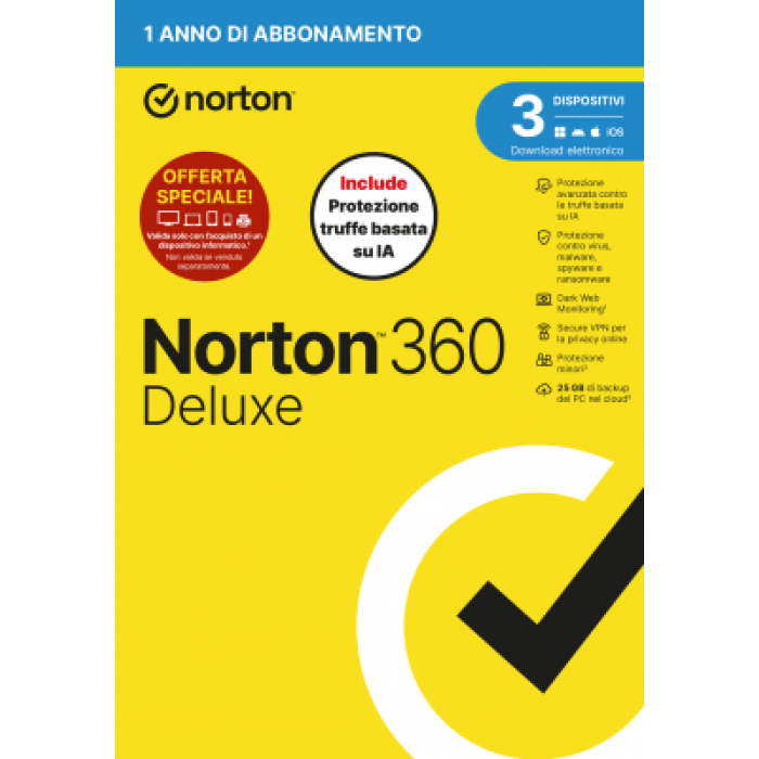 NORTON LIFELOCK 21483646 NORTON 360 DELUXE ANTITRUFFA ATTACH 3DEV 1Y 25GB