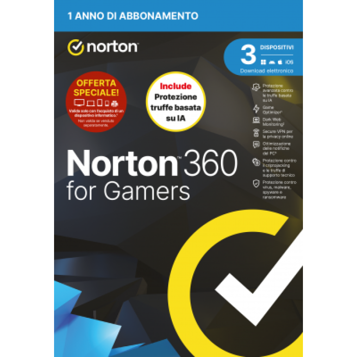 NORTON LIFELOCK 21483648 NORTON 360 GAMERS ANTITRUFFA ATTACH 3DEV 1Y 50GB