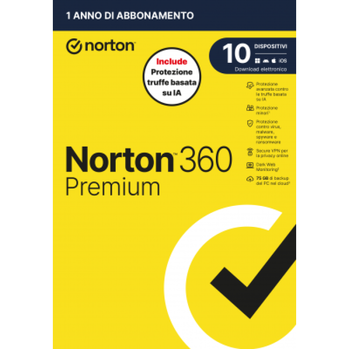 NORTON LIFELOCK 21483661 NORTON 360 PREMIUM 2026 ANTITRUFFA 10DEV 1Y 75GB