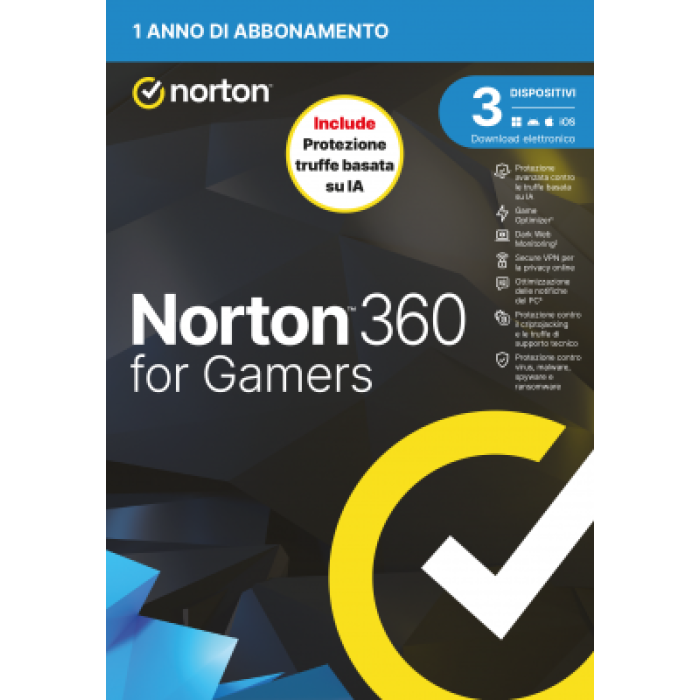 NORTON LIFELOCK 21483705 NORTON 360 FOR GAMERS 2026 ANTITRUFFA 3DEV 1Y 50GB