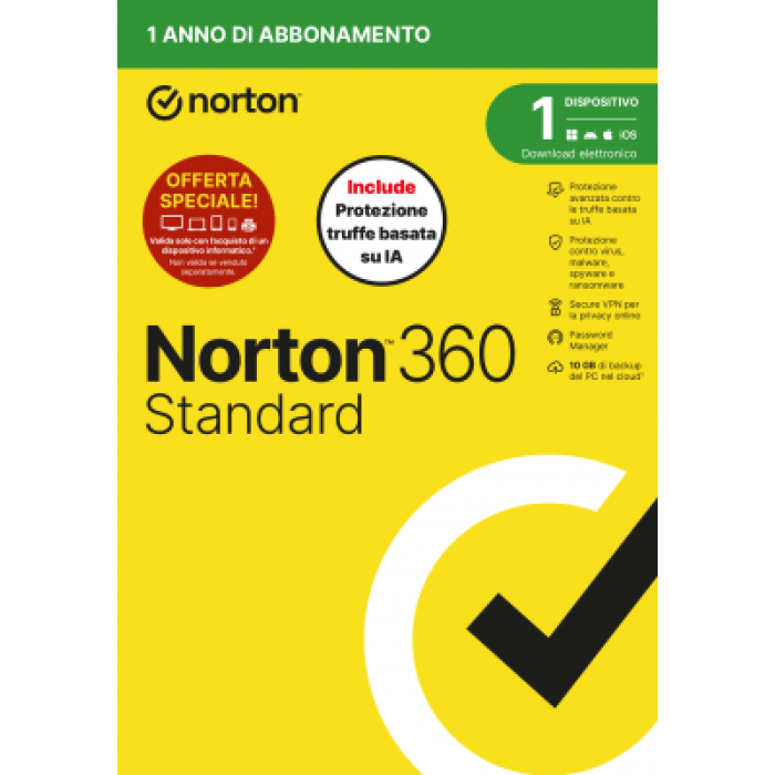 NORTON LIFELOCK 21483708 NORTON 360 STANDARD ANTITRUFFA ATTACH 1DEV 1Y 10GB