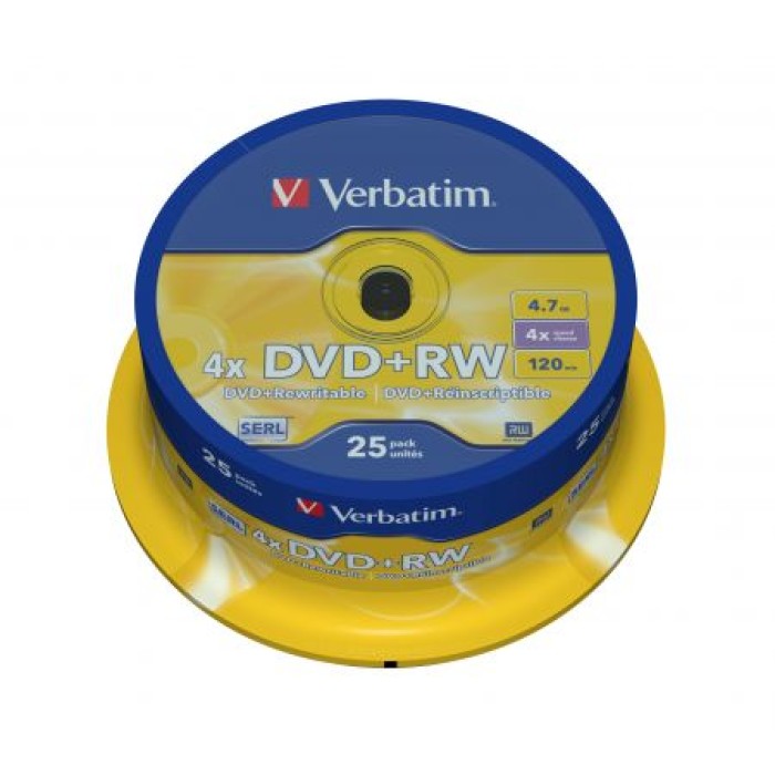 VERBATIM 43489 DVD+RW SERL 4.7GB 4X MATT SILVER SURFACE (25 PACK)