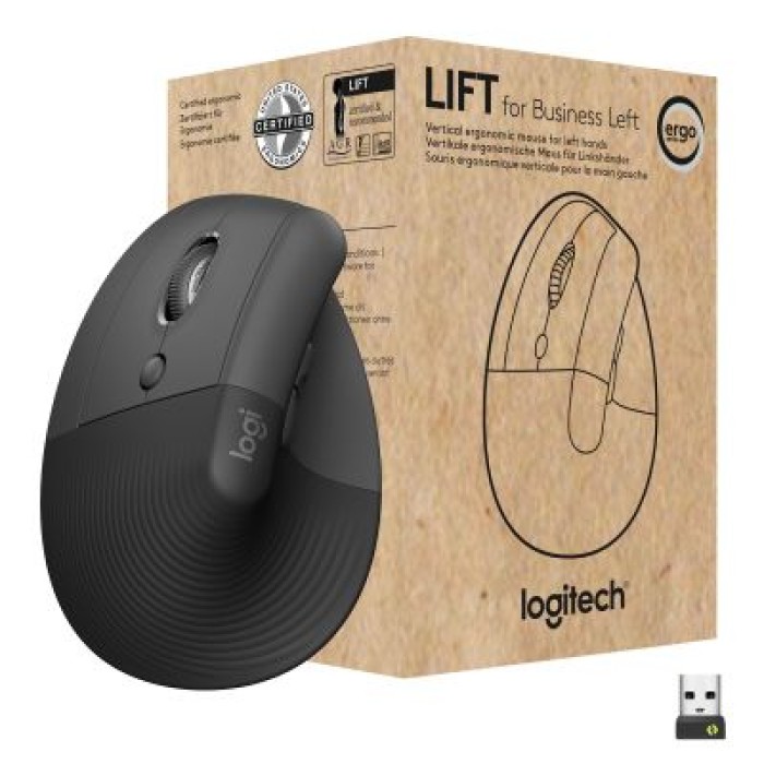 LOGITECH 910-006495 LIFT VERTICAL ERGONOMIC MOUSE FOR BUSINESS. LEFT