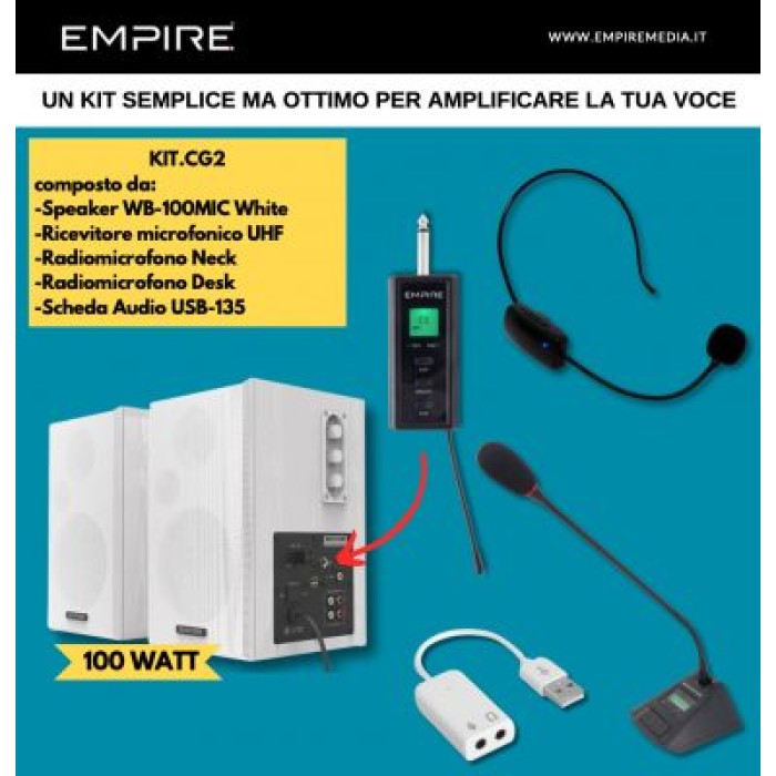 EMPIRE KIT.CG2 KIT CASSE 100W 2 RADIOMICROFONI + SCHEDA AUDIO USB