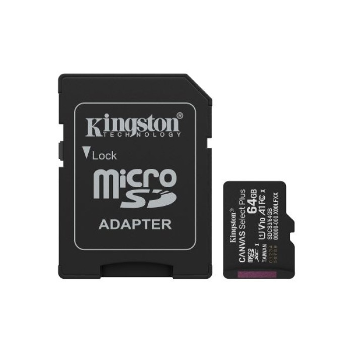KINGSTON SDCS3/64GB 64GB MICROSDXC CANVAS SELECT PLUS 150MB/S A1+ADP