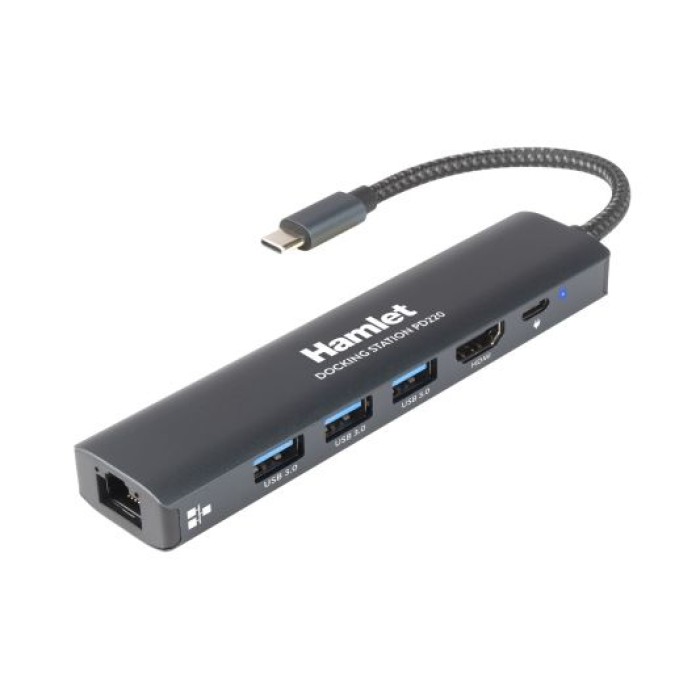 HAMLET HDKC-PD220 DOCK USB-C PD 100W 3X USB 3.0 + LAN GIGA + HDMI 4K
