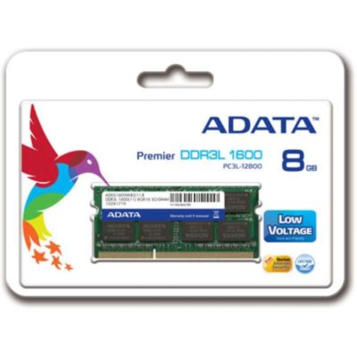 ADATA TECHNOLOGY B.V. ADDS1600W8G11-S ADATA RAM 8GB DDR3L SODIMM 1600MHZ 512X8 1.35V