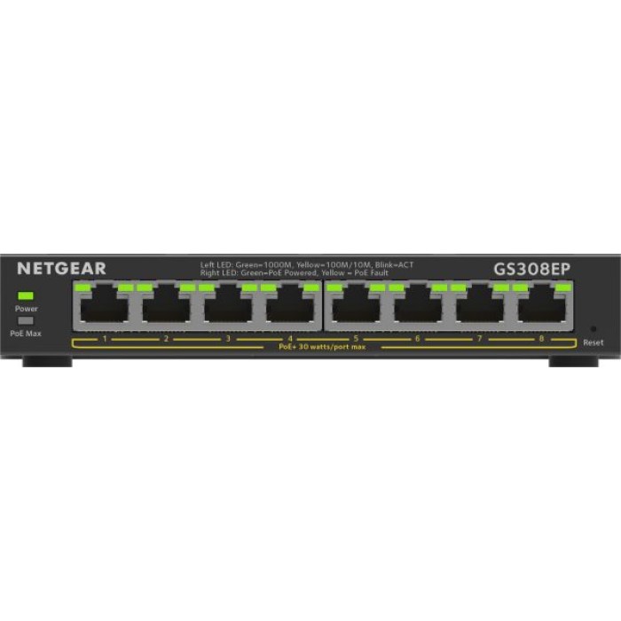NETGEAR GS308EP-100PES SWITCH GIGABIT ETHERNET SMART MANAGED PLUS POE+ 8P