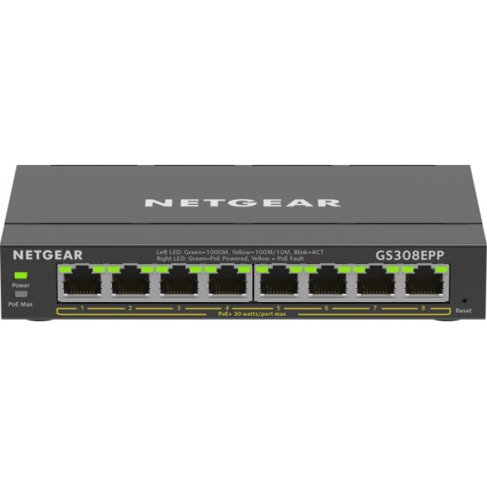 NETGEAR GS308EPP-100PES POE+ GIGABIT ETHERNET SMART MANAGED PLUS CON 8 POR