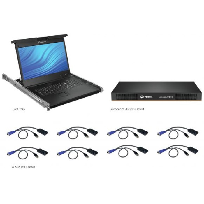 VERTIV LRA185KMM8D-001 LCD 18.5.8P KVM. 8 CABLES. USB KB-US INTL