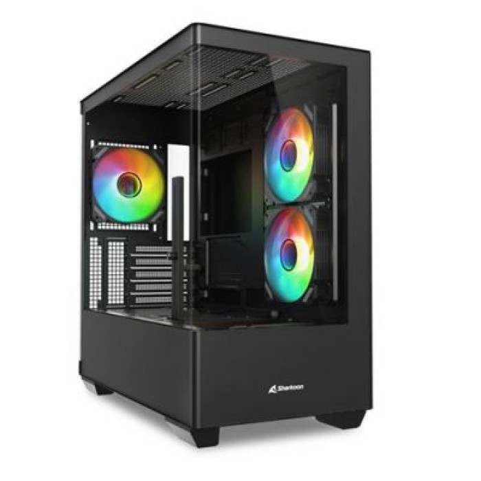 SHARKOON ELITE SHARK CM100 BLACK CASE M-ATX Curve Glass Panel.2x U3. 1x Type-C.TRRS
